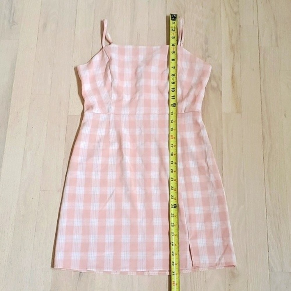 EUC BP. Womens Plaid Square Neck Mini Sundress Coral White Checkered Size M - Picture 5 of 9